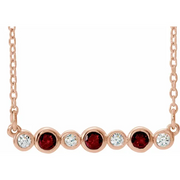 14K Rose Mozambique Garnet & .08 CTW Diamond Bezel-*Set Bar 16-18" Necklace-