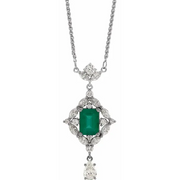 Platinum Emerald & 1 1/4 CTW Diamond 16" Necklace-