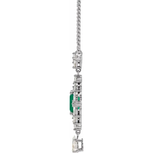 Platinum Emerald & 1 1/4 CTW Diamond 16" Necklace-