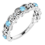 Platinum Aquamarine & .02 CTW Diamond Vintage-Inspired Scroll Ring-
