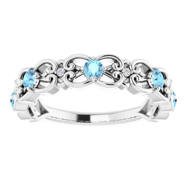 Platinum Aquamarine & .2 CTW Diamond Vintage-Inspired Scroll Ring