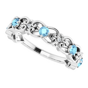 Platinum Aquamarine & .02 CTW Diamond Vintage-Inspired Scroll Ring-