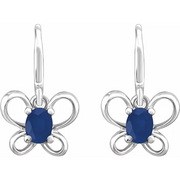 14K White 4x3 mm Oval September Youth Butterfly Birthstone Earrings-
