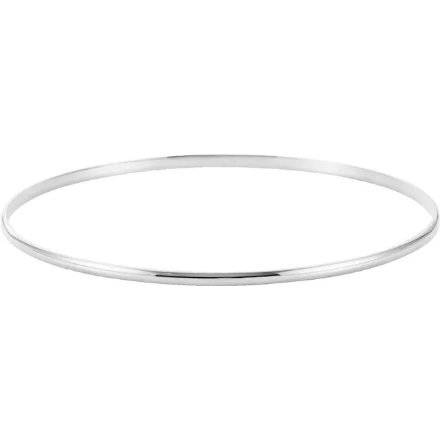 14K White 2 mm Half Round Bangle 7 1/2" Bracelet-