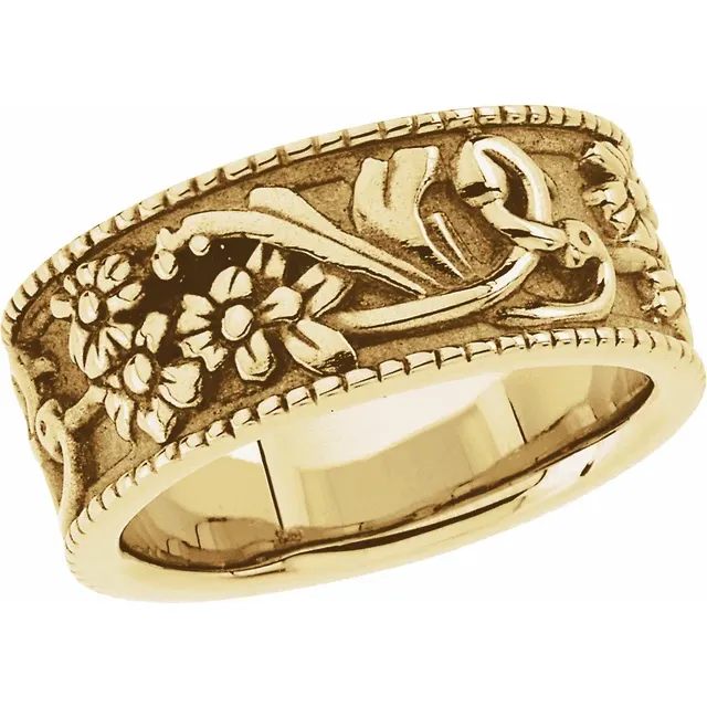 14K Yellow 9 mm Floral Band-7.00 (approximate standard size)-