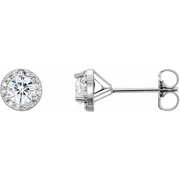 14K White 4 mm Round Forever One Moissanite & .07 CTW Diamond Earrings-