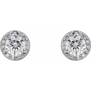 14K White 4 mm Round Forever One Moissanite & .07 CTW Diamond Earrings-