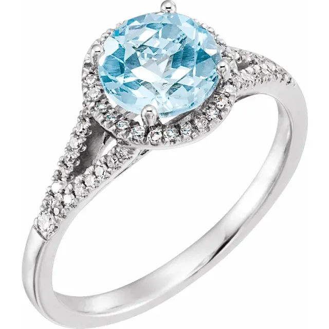 14K White Sky Blue Topaz & 1/5 CTW Diamond Ring-