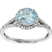 14K White Sky Blue Topaz & 1/5 CTW Diamond Ring-