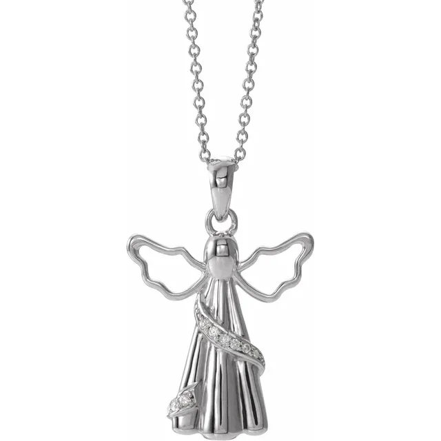 10K White .03 CTW Diamond Angel Ash Holder 18" Necklace-