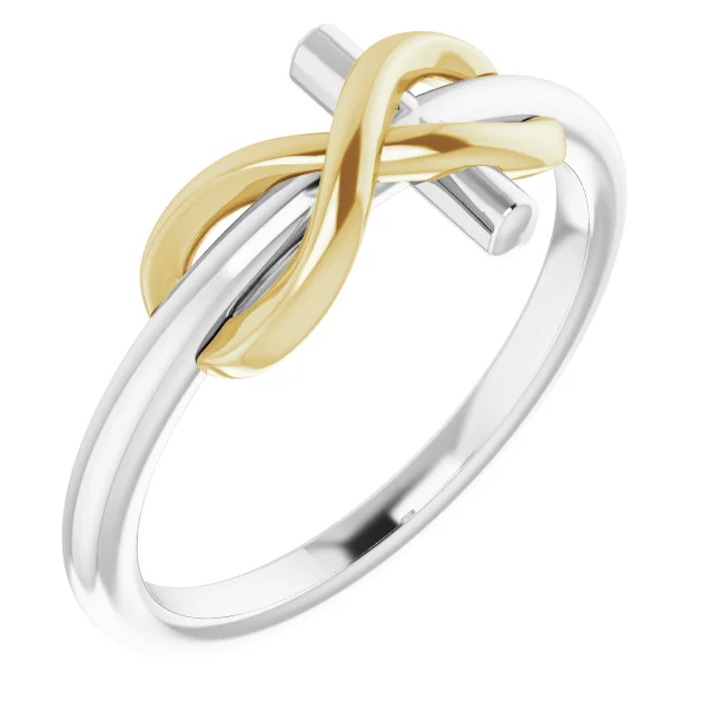 14K White & Yellow Infinity-Inspired Cross Ring-