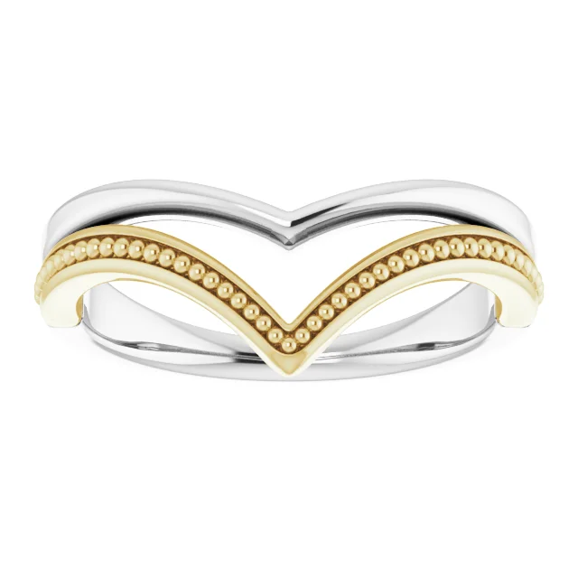 14K White & Yellow Beaded V Ring-