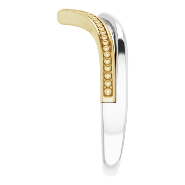 14K White & Yellow Beaded V Ring-