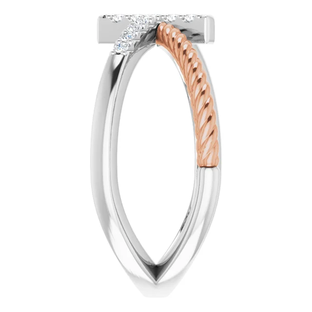 14K White & Rose 1/10 CTW Diamond Cross Rope Ring-