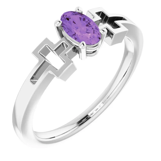 14K White Amethyst Youth Solitaire Cross Ring-