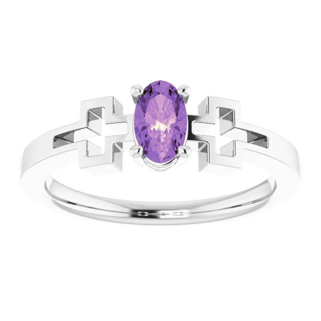 14K White Amethyst Youth Solitaire Cross Ring-