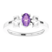 14K White Amethyst Youth Solitaire Cross Ring