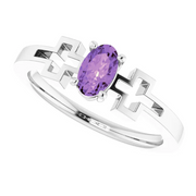14K White Amethyst Youth Solitaire Cross Ring-
