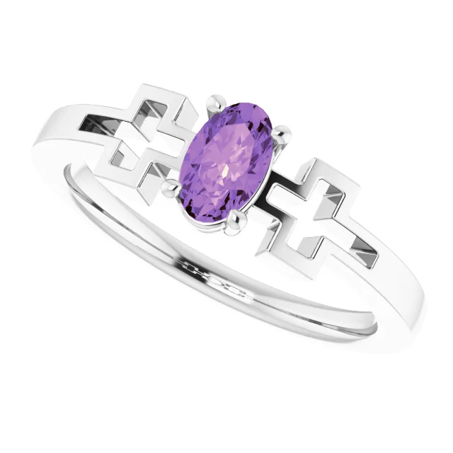 14K White Amethyst Youth Solitaire Cross Ring-