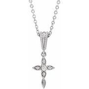 Platinum .03 CTW Diamond Petite Vintage-Inspired 16-18" Cross Necklace-