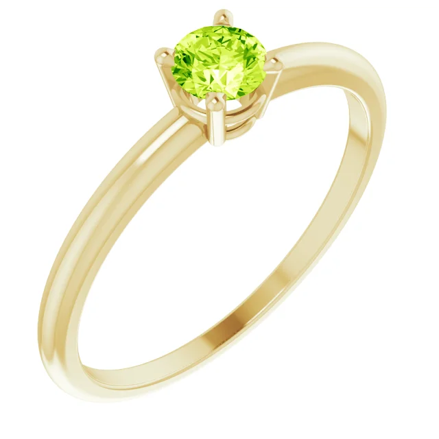14K Yellow 3 mm Round Peridot Birthstone Ring Size 3-3.00(standard approximate size)-