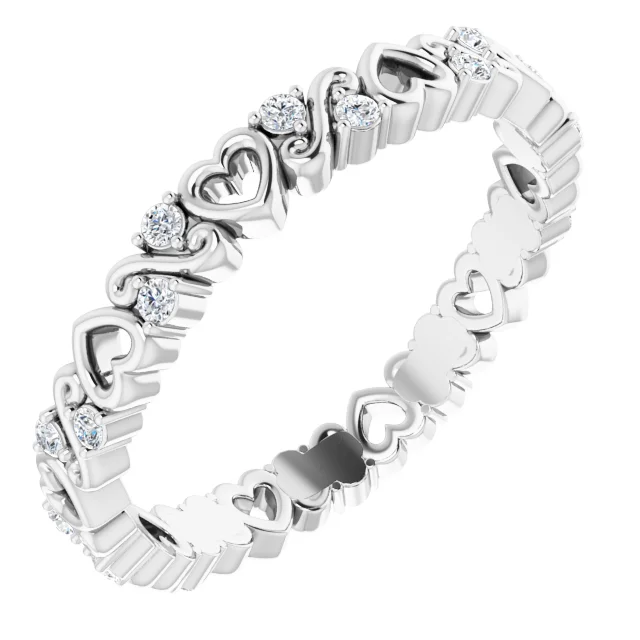14K White 1/6 CTW Heart Diamond Eternity Band Size 7-