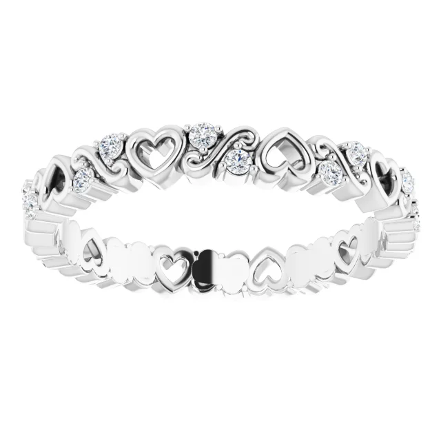 14K White 1/6 CTW Heart Diamond Eternity Band Size 7-