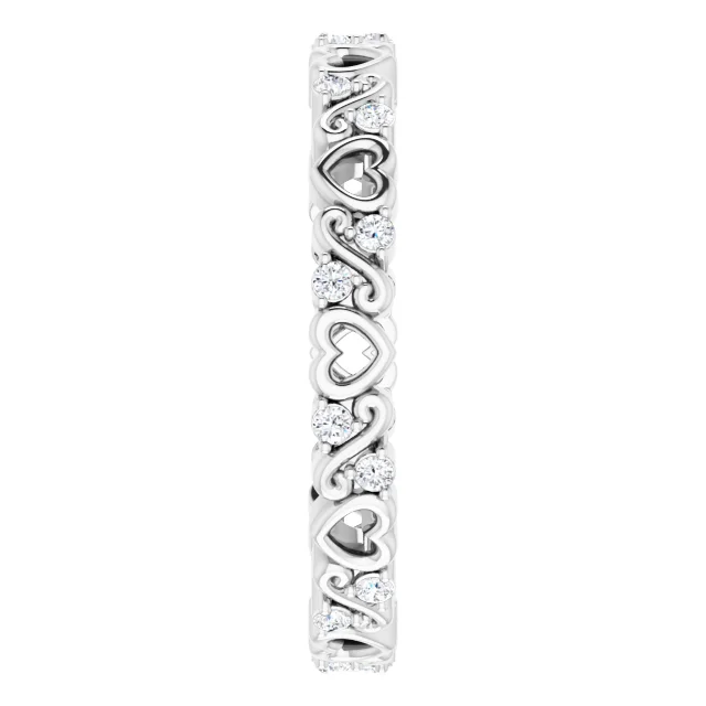 14K White 1/6 CTW Heart Diamond Eternity Band Size 7-