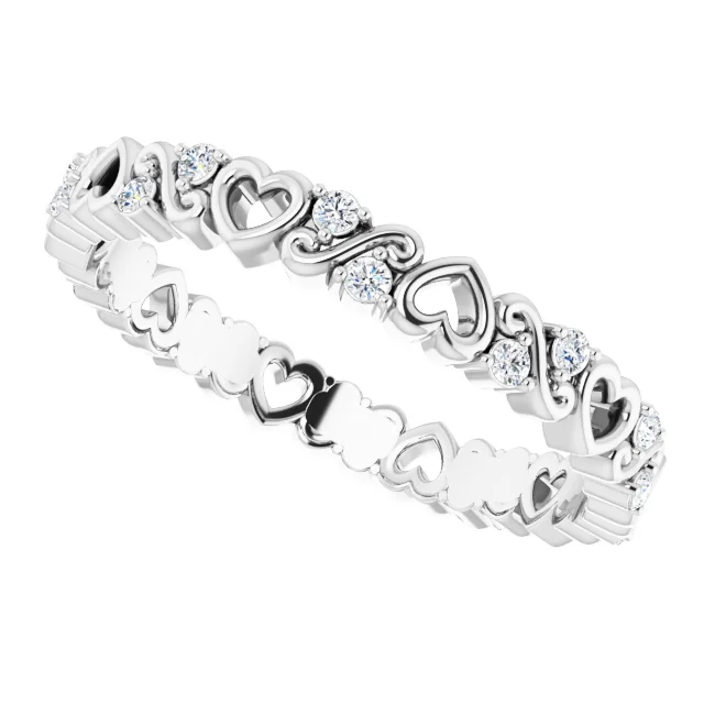 14K White 1/6 CTW Heart Diamond Eternity Band Size 7-