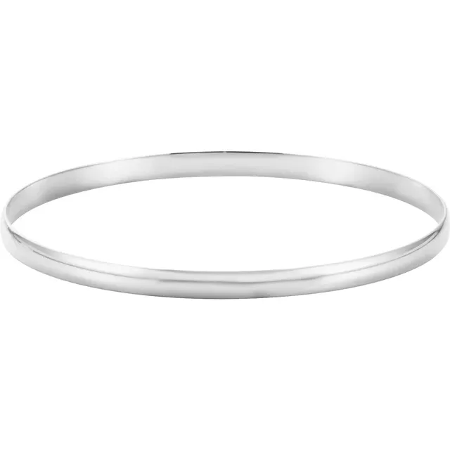 14K White 4 mm Half Round Bangle 7 1/2" Bracelet-