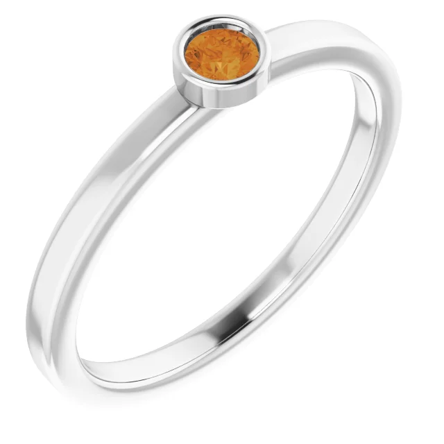 14K White 3 mm Round Citrine Ring-