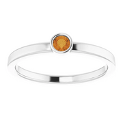 14K White 3 mm Round Citrine Ring-