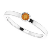 14K White 3 mm Round Citrine Ring-
