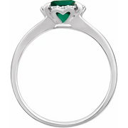 14K White Created Emerald & .05 CTW Diamond Ring-