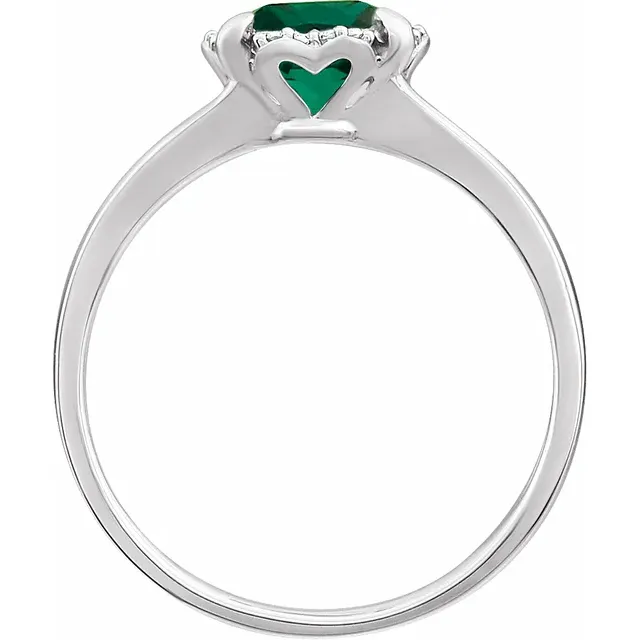 14K White Created Emerald & .05 CTW Diamond Ring-