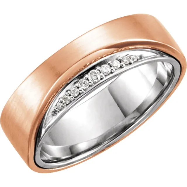 14K Rose/White 6mm .05 CTW Diamond Band Size 11-11.00(aproximate standard size)-