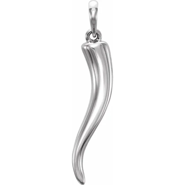 14K White 25.7x5.3 mm Italian Horn Pendant-