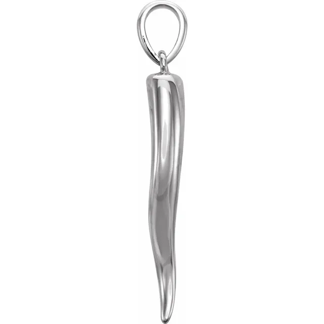 14K White 25.7x5.3 mm Italian Horn Pendant-
