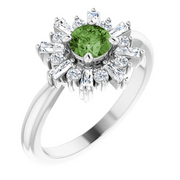 14K White 5 mm Round Green Tourmaline & 3/8 CTW Diamond Ring-