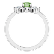 14K White 5 mm Round Green Tourmaline & 3/8 CTW Diamond Ring-