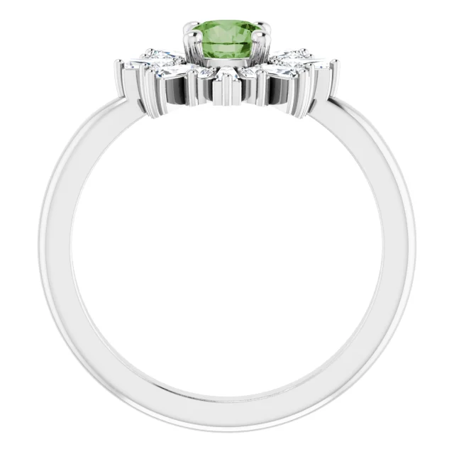 14K White 5 mm Round Green Tourmaline & 3/8 CTW Diamond Ring-