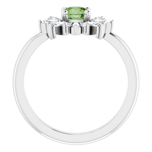14K White 5 mm Round Green Tourmaline & 3/8 CTW Diamond Ring