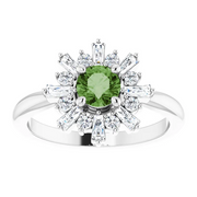 14K White 5 mm Round Green Tourmaline & 3/8 CTW Diamond Ring-