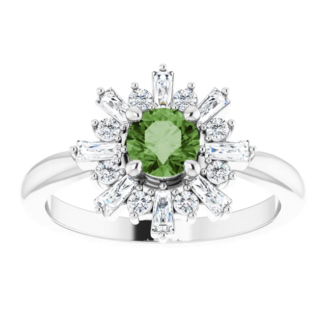 14K White 5 mm Round Green Tourmaline & 3/8 CTW Diamond Ring-