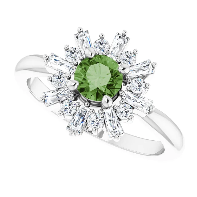 14K White 5 mm Round Green Tourmaline & 3/8 CTW Diamond Ring-