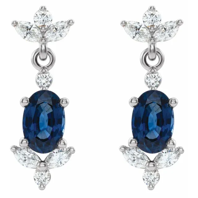 14K White Blue Sapphire & 3/8 CTW Diamond Earrings-