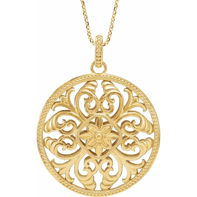 14K Yellow Filigree Circle 18" Necklace-