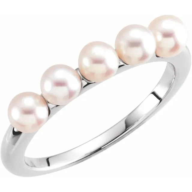 14K White 4-4.5 mm Five-Stone Pearl Ring-7.00 (approximate standard size)-