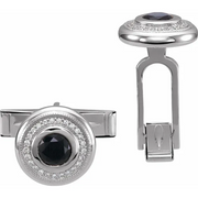 14K White Onyx & .06 CTW Diamond Cuff Links-