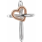14K White & Rose Cross with Heart Pendant-